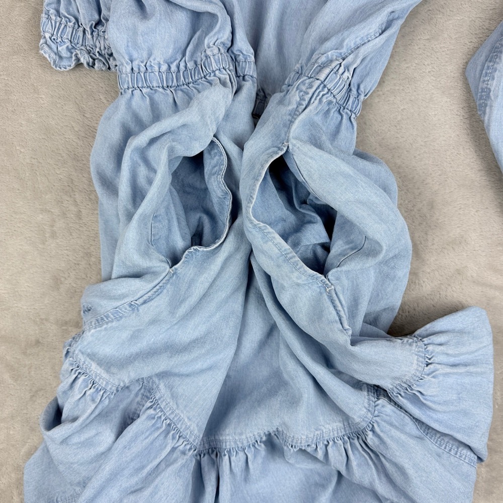 Lauren Ralph Lauren Boho Midi Dress 10 Light Blue Lyocell Ruffles Cottagecore - Picture 5 of 14